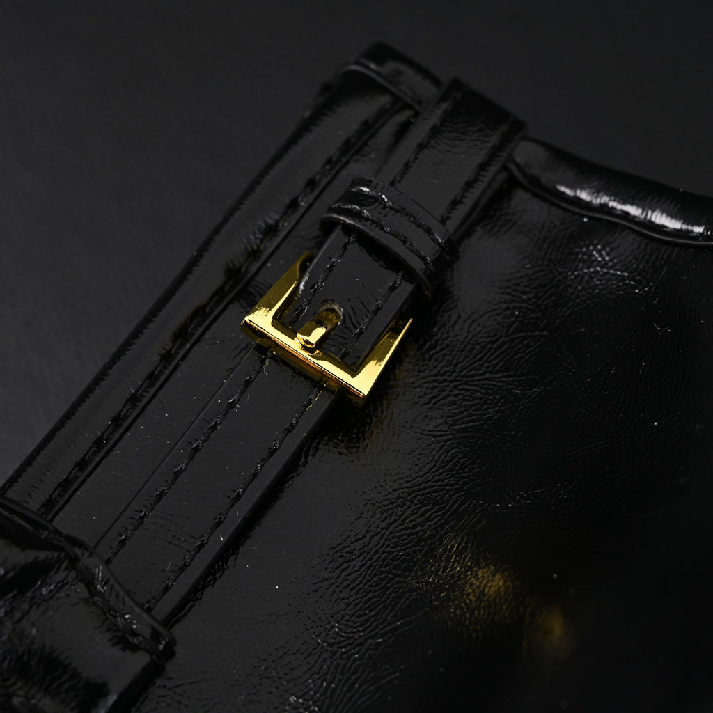 Prada Cleo Black Patent Leather Shoulder Bag with Gold Hardware