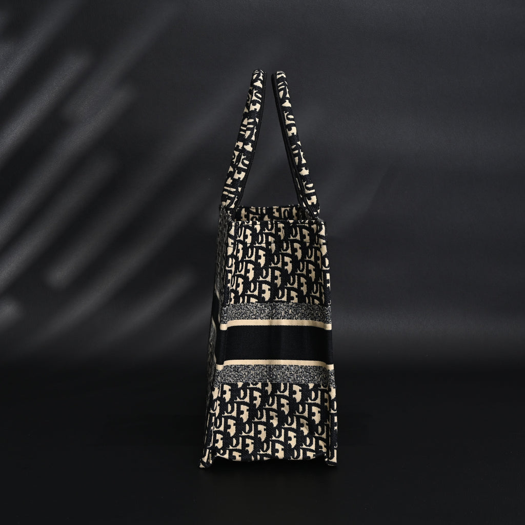 Christian Dior Medium Book Tote – Black Oblique Embroidery