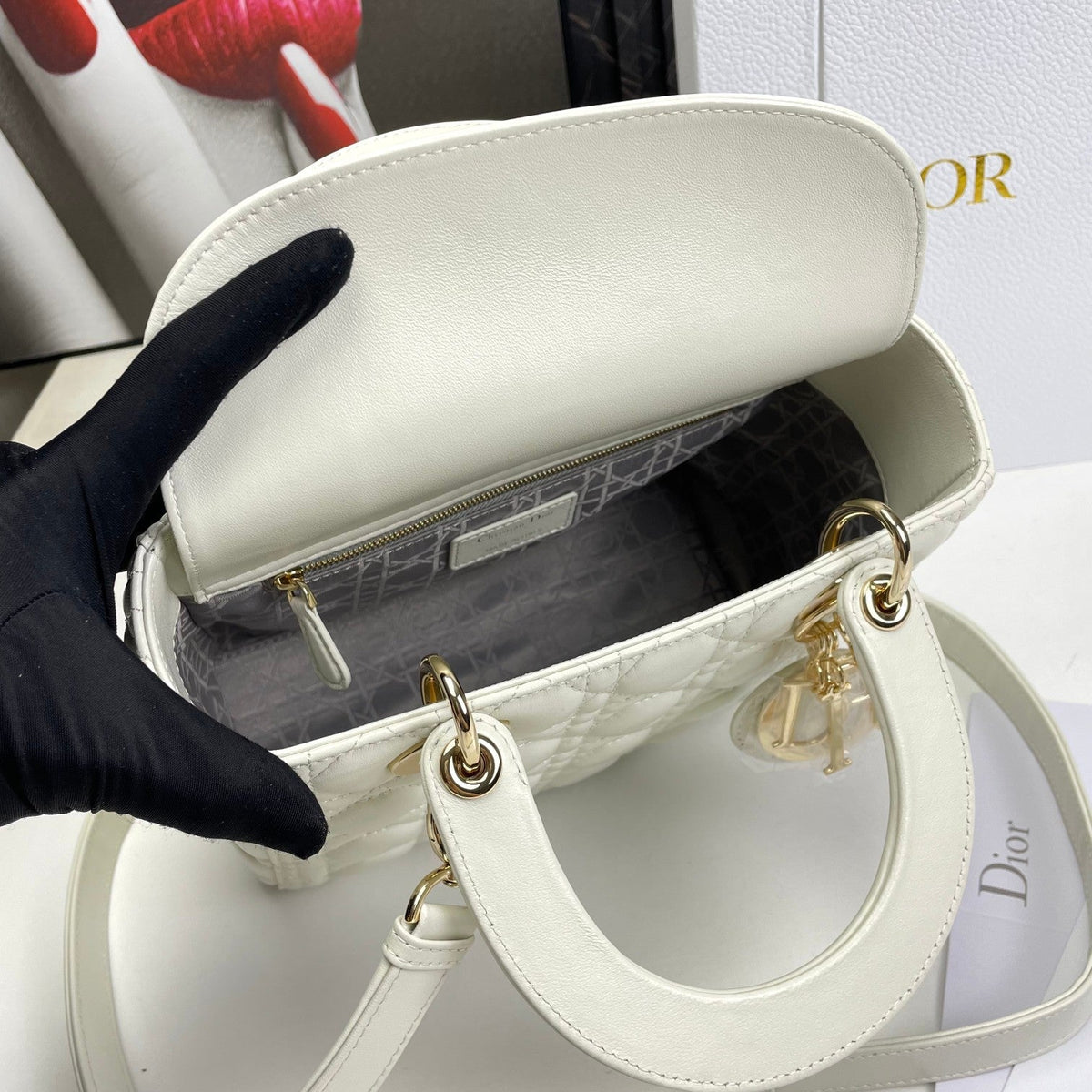 Dior Lady Medium White Bag 24cm