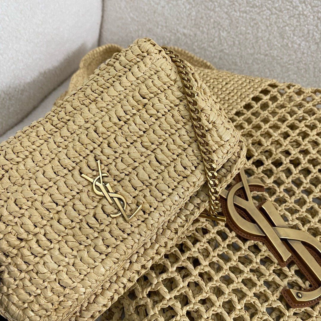 SAINT LAURENT YSL Raffia Icare Tote Bag